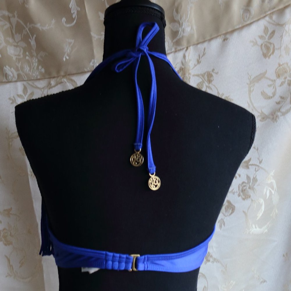 Luli Fama Blue Fringe Swim Halter Bikini Top M - Picture 5 of 11